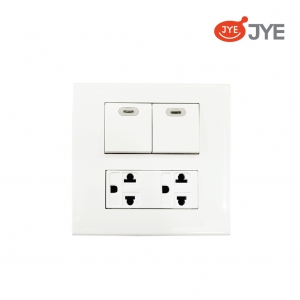 Công tắc 2 phím + Ổ cắm đôi 3 chấu JY-P4255