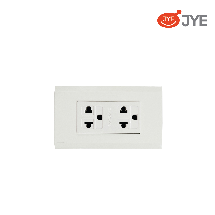 Ổ cắm đôi 3 chấu tiếp đất JY-N1513-LI Trắng White